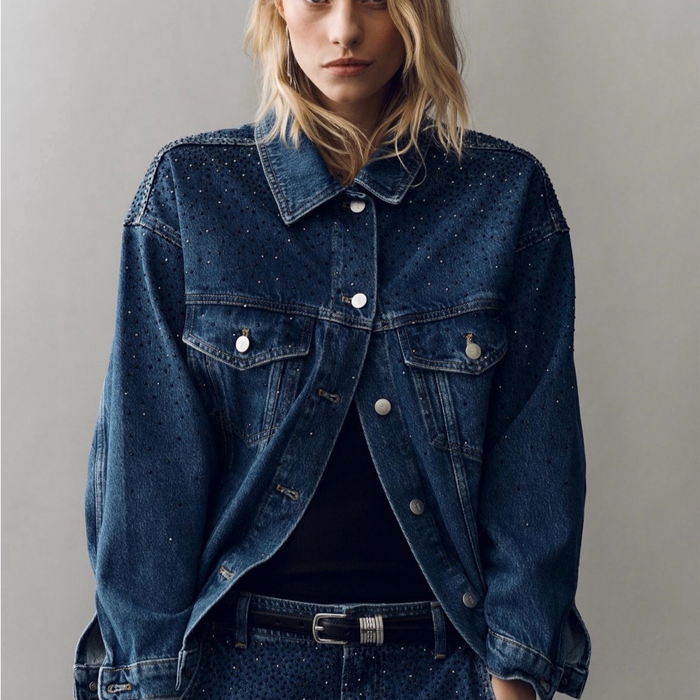 Anthropologie Pilcro Weston Rhinestone Denim Boyfriend Jacket- Small